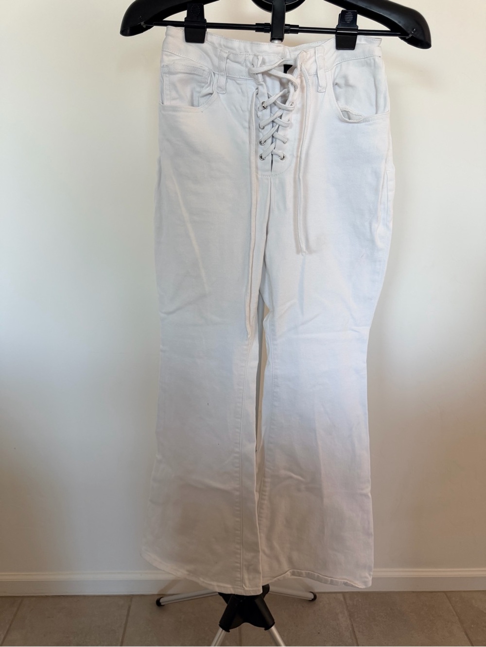Windsor White Lace-Up Flare Jeans